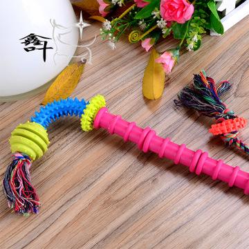 工厂直销棉绳塑胶组合狗狗玩具好玩有趣全新产品拐杖